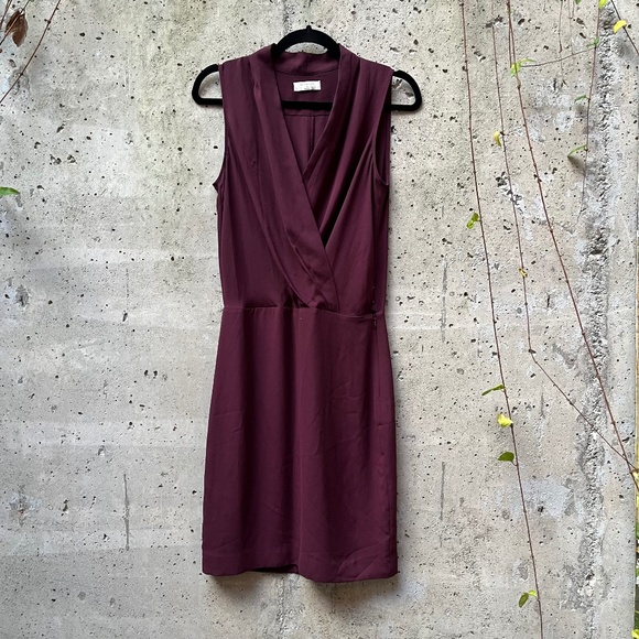 Babaton (Aritzia) Phoenix Dress, Wine, Faux-wrap, Sleeveless Mini, Size 2 - Picture 1 of 8